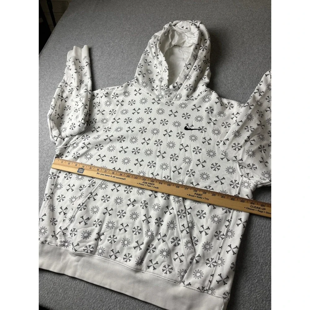 Nike Hoodie Mens Large White All Over Swoosh Cross Bones Pullover Sweatshirt